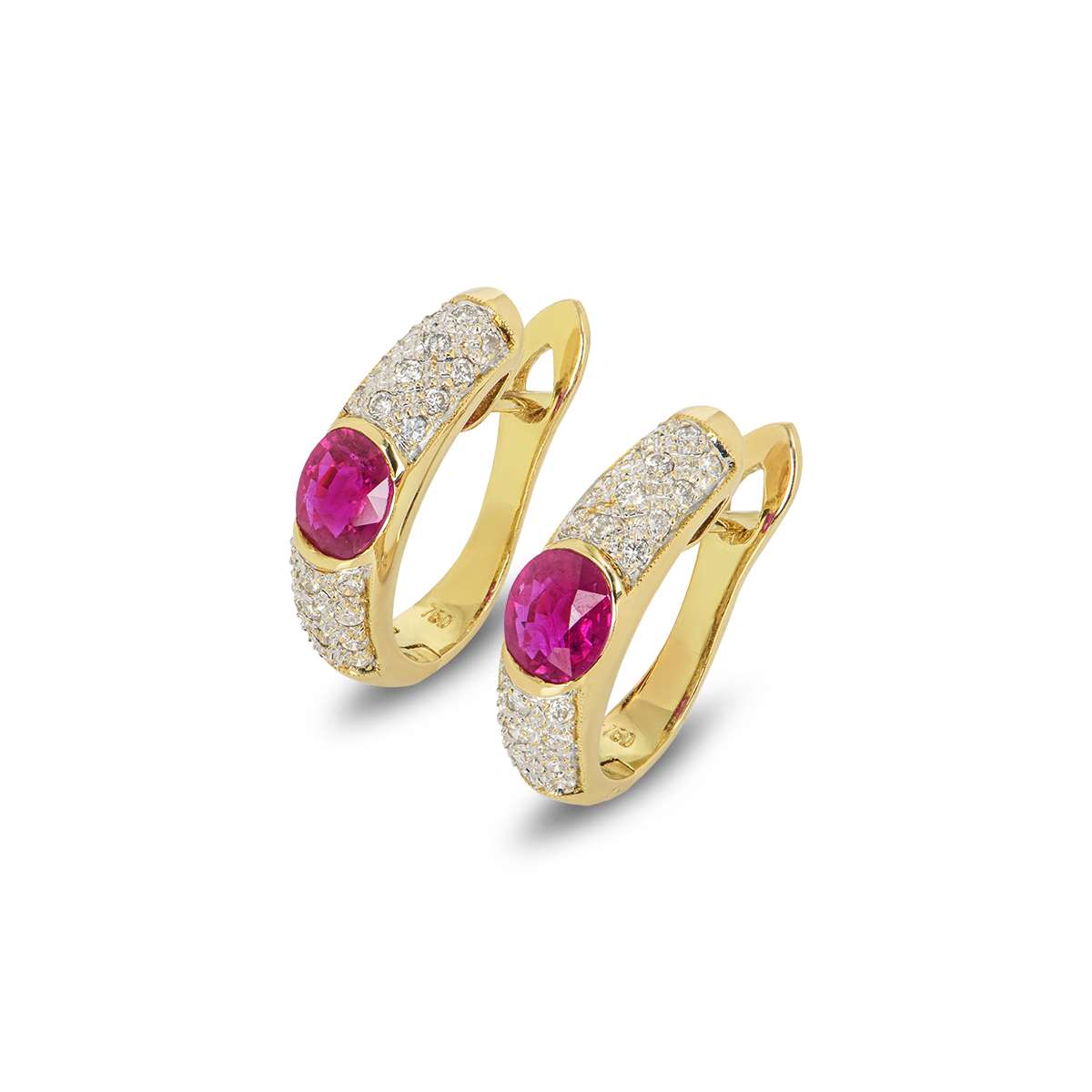 Yellow Gold Ruby and Diamond Earrings | Rich Diamonds